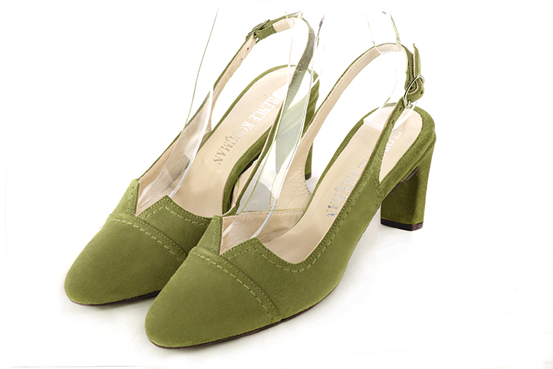 Pistachio green women's slingback shoes. Round toe. Medium comma heels. Front view - Florence KOOIJMAN